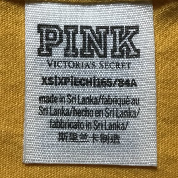 PINK Victoria’s Secret Yellow & White Bling Logo Print Short Sleeve Tee - Picture 2 of 9